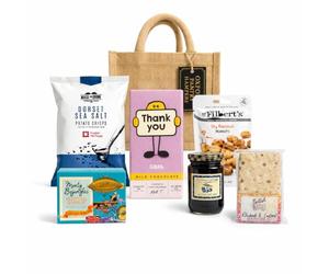 Oxford Pantry Hampers Gift Hamper - Sweet & Savoury Food Gift Selection with Chocolate, Crisps, Flapjack, Jam & Nuts - Small Snack Hamper (Thank you Hamper (Jute Bag))