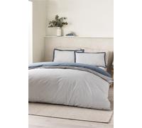 Catherine Lansfield Oxford Pinstripe Reversible Super King Duvet Cover Set with Pillowcases Navy Blue