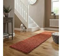 Oxford Plain Soft Thick Shaggy Hallway Runner Rug, Terracotta, 60x220cm