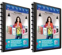 Oxford Polyvision Ring Binder A4 Presentation Book with 20 Pockets Vario Zip Interchangeable and Expandable Black Pack of 2