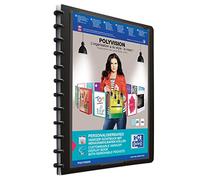 Oxford Polyvision Ring Binder A4 Presentation Book with 20 Pockets Vario Zip Interchangeable and Expandable Black Pack of 1