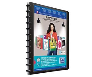 Oxford Polyvision Ring Binder A4 Presentation Book with 20 Pockets Vario Zip Interchangeable and Expandable Black Pack of 1