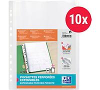 OXFORD Punched Pockets A4 Clear Transparent 180 microns PP (Polypropylene) Opening Top 11 Holes Pack of 10