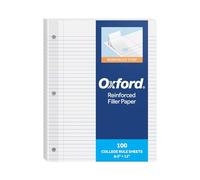 Oxford Reinforced Filler Paper, 8.5 x 11 Inch, College Rule, 3 Hole Punched, Lined Loose Leaf Paper for Ring Binders, 100 Sheets, White (1002097)