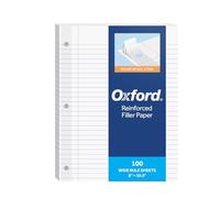 Oxford Reinforced Filler Paper, 8 x 10.5 Inch, Wide Rule, 3 Hole Punched, Lined Loose Leaf Paper for Ring Binders, 100 Sheets, White (1002098)