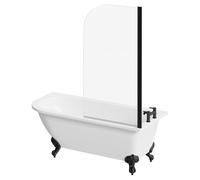 Oxford Right Hand Single Ended Freestanding Shower Bath with Bath Screen and Matt Black Claw Feet | White | Acrylic | 1700mm x 750mm