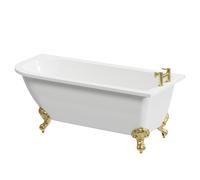 Oxford Right Hand Single Ended Freestanding Shower Bath with Brushed Brass Claw Feet | White | Acrylic | 1700mm x 750mm