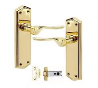 Oxford/Salvesen Polished Brass Latch, Lock & Bathroom Door Handle Packs with Locks/Tubular Latches - 170 x 45mm (Latch Set)