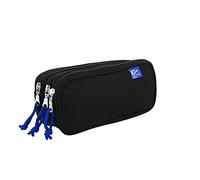 Oxford, School Pencil Case 3 Compartments, Elastic Rubber, 3 Zips, Black