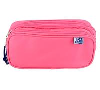 Oxford, School Pencil Case 3 Compartments, Elastic Rubber, 3 Zips, Fuchsia Pink