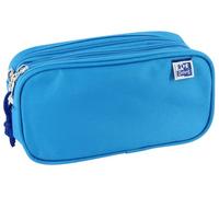 Oxford, School Pencil Case 3 Compartments, Elastic Rubber, 3 Zips, Turquoise Blue