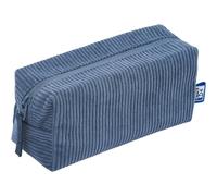 Oxford School Pencil Case, Corduroy 20 cm Stationery Bag, Cosmetic Bag with Floral Lining Bloom Blue