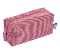 Oxford School Pencil Case, Corduroy 20 cm Stationery Bag, Cosmetic Bag with Floral Lining Bloom Dark Pink