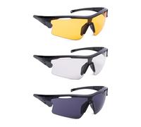 Oxford Sector Multi-Lens Sunglasses SU001| Sports Glasses with Interchangeable Different Light Conditions, Black Frame Clear, Smoke & Yellow Lenses, One Size