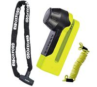 Oxford Security GP Chain8 1.5m x 8mm Round Motorcycle Chain Lock Black + OF51 Titan Security Bicycle Motorbike Motorcycle Disc Lock and Pouch Yellow + FREE 1.5M Reminder Cable