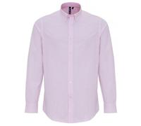 Oxford Shirt - Premier Mens Cotton Rich PR238 Long Sleeve White/Pink