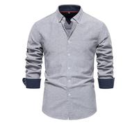 Oxford Shirts for Men Regular Fit | Solid Colour Autumn Cotton Shirt Long Sleeve Button Down Tops Social Business Casual Shirts for Men Gentlemen Outwear for Daily Work, Dating, Party Grey