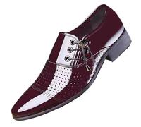 Oxford Shoes for Men Genuine Leather Wingtip Design Breathable Hollow Out Lace Up Anti Slip Sole Formal Tuxedo and Business Work Wear(Marrone,5.5 UK)