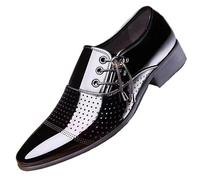 Oxford Shoes for Men Genuine Leather Wingtip Design Breathable Hollow Out Lace Up Anti Slip Sole Formal Tuxedo and Business Work Wear(Negro,7.5 UK)