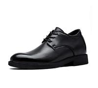 Oxford Shoes for Men Lace Up Derby Shoes Leather Round Toe Block Heel Anti-Slip Low Top Rubber Sole Non Slip Classic(Black Taller+6 cm,6.5 UK)
