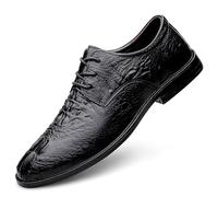 Oxford Shoes for Men Lace Up Round Toe Crocodile Print Leather Derby Shoes Resistant Non Slip Low Top Anti-Slip Rubber Sole Classic(5.5 UK) Black