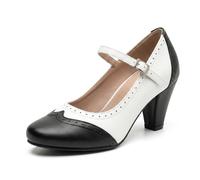 Oxford Shoes for Women 1950s Perforated Two Tone Platform Mary Jane Pumps, Black/White, 4.5 UK