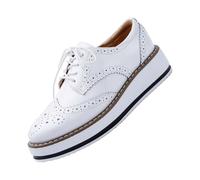 Oxford Shoes Women's Leather Platform Shoes Elegant Comfortable Business Shoes, White, 9 UK