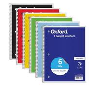 Oxford Spiral Notebook 6 Pack, 1 Subject, Wide Ruled Paper, 8 x 10-1/2 Inch, Blue, Yellow, Red, Light Blue, Green and Black, 70 Sheets (65010)