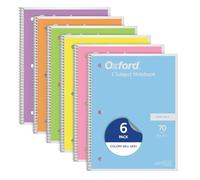 Oxford Spiral Notebook, 6 Pack, 1 Subject Wide Ruled Paper, 8 x 10.5 Inch, Pastel Pink, Orange, Yellow, Green, Blue and Purple, 70 Sheets (63757)