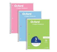 Oxford Spiral Notebooks, 1-Subject for School, College Ruled Paper, 70 Sheets, 8 x 10.5 Inches, Assorted Pastel Colors, 3 Pack (1002540)