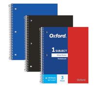 Oxford Spiral Notebooks, 1-Subject, Wide Ruled Paper, Durable Plastic Cover, 100 Sheets, Divider Pocket, 3 per Pack (10389)