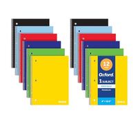 Oxford Spiral Notebooks, 12 Pack, Wide Rule, 70 Sheets, 8" x 10.5", Primary Covers, Perforated Pages, 1 Subject Notebooks with Conversion Chart for School, Home, and Office