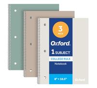 Oxford Spiral Notebooks, 3 Pack, College Rule, 70 Sheets, 8" x 10.5", Earthtone Covers, Perforated Pages, 1 Subject Notebooks with Conversion Chart for School, Home, and Office