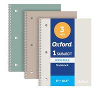 Oxford Spiral Notebooks, 3 Pack, Wide Rule, 70 Sheets, 8" x 10.5", Earthtone Covers, Perforated Pages, 1 Subject Notebooks with Conversion Chart for School, Home, and Office