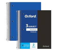 Oxford Spiral Notebooks, 3-Subject, Wide Ruled Paper, Durable Plastic Cover, 150 Sheets, 3 Divider Pockets, 2 per Pack (10385)