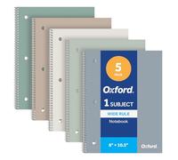 Oxford Spiral Notebooks, 5 Pack, Wide Rule, 70 Sheets, 8" x 10.5", Earthtone Covers, Perforated Pages, 1 Subject Notebooks with Conversion Chart for School, Home, and Office