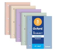Oxford Spiral Notebooks, 5 Pack, Wide Rule, 70 Sheets, 8" x 10.5", Pastel Covers, Perforated Pages, 1 Subject Notebooks with Conversion Chart for School, Home, and Office