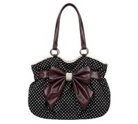 Oxford Top-Handle Bag Vintage Women Polka Dot Bow Shoulder Bag Large Capacity Underarm Bag Lace Details for Vacation Commute Daily Use (Black)