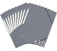 Oxford Topfile+ Pack of 10 Cardboard Folders with 3 Flaps, A4, Elastic Closure and Pockets, Grey