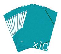 Oxford Topfile+ Pack of 10 Cardboard Folders with 3 Flaps A4 Elasticated Closure - Aqua Blue