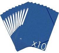 Oxford Topfile+ Pack of 10 Cardboard Folders with 3 Flaps A4 Elasticated Closure - Blue