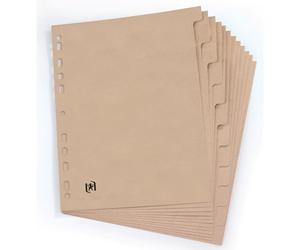 Oxford Touareg A4 12-Part Recycled Card Dividers - Eco-Friendly Beige Tabs with 11-Hole Punching, Durable 280gsm Cardboard