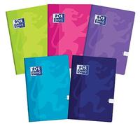Oxford Touch Exercise Book A5 Notebook 32 Squared Sheets with Page Margin, Optic Paper 90 g, Soft Laminated Cover, Notepad Set for Office and School, Pack of 10, Assorted Colours
