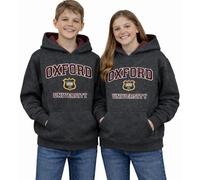 Oxford University Kids Hooded Sweatshirt, Charcoal with Applique Embroidery & Woven Badge, Cotton Blend, Unisex for Boys & Girls, Ages 1-13 Years (UK, Age, 3 Years, 4 Years, Regular)