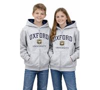 Oxford University Kids Zipped Hoodie - Official Oxford Sweatshirt with Applique Embroidery & Sleeve Patch - Soft Cotton Zip Up Jumper Grey (1-13Yr) (UK, Age, 3 Years, 4 Years, Regular)