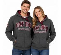 Oxford University Licensed Unisex Zipped Hoodie | Fleece Sweatshirt with Oxford Crest Embroidery | 4 Colors - Grey, Navy, Maroon, Charcoal | Sizes XS-XL (UK, Alpha, XL, Regular, Regular, Charcoal)