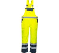 (XS, Yellow/Navy) Portwest Mens Hi-Vis Contrast Safety Workwear Bib & Brace Dungarees - Unlined