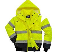 Portwest C465 Hi-Vis 3-in-1 Waterproof Contrast Hooded Bomber Jacket with Pockets - Reflective Outdoor Safety Security Workwear Coat, Yellow/Navy, S