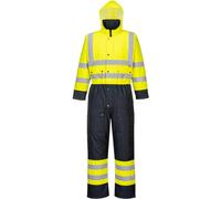 Portwest S485 Men's Hi Vis Winter Work Coveralls Waterproof 300D Polyester Protective Boiler Suit Durable Overalls Thermal Lined Workwear Rain Suit, Yellow/Navy, 3X-Large