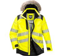 Portwest PW369 PW3 Hi Vis Winter Parka Waterproof Insulated Fur Hood Coat Yellow